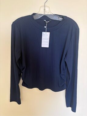 New with Tags Navy Ribbed Long-Sleeve Crop Top with cinched sides Size XL